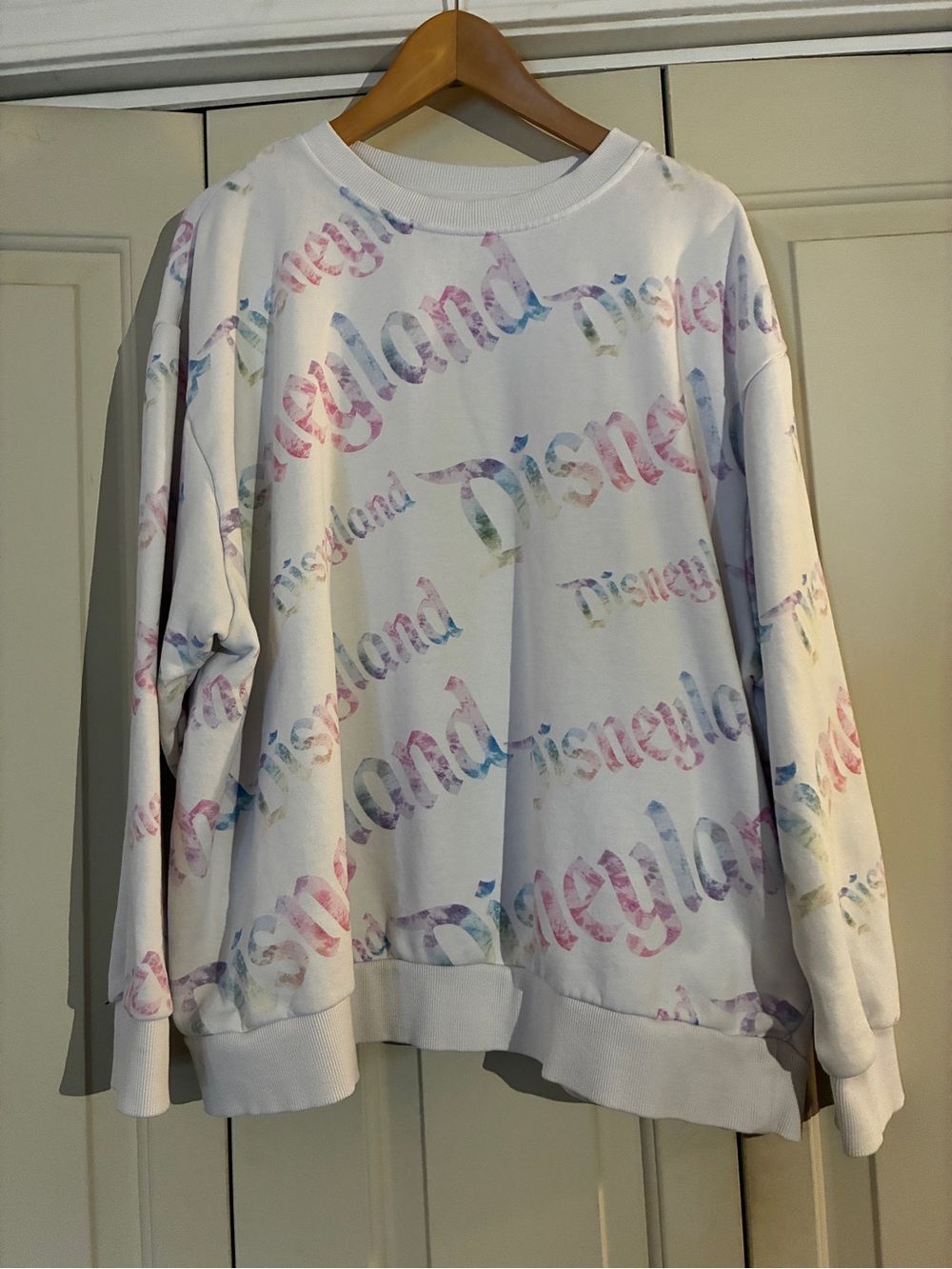 Disney Pastel Multicolor Logo White Crewneck Sweatshirt